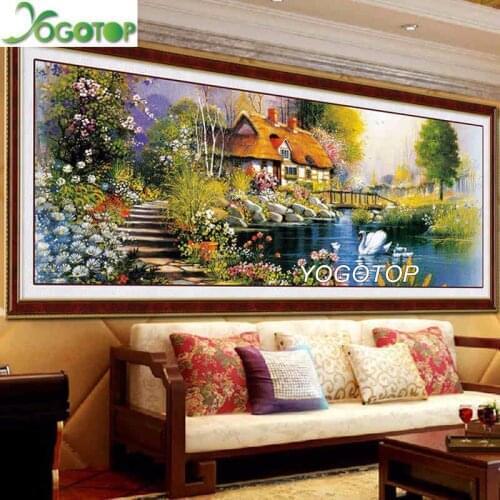 Garden cabin DIY 5D Diamond Embroidery puzzle Mosaic Full Diamond Painting large size Decor Swan lake natural scenery YY3347
