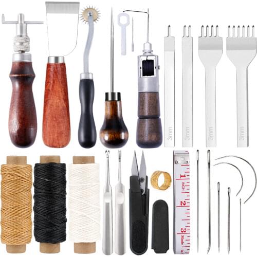LMDZ Professional Leather Craft Tools Kit Leather Hand Sewing Repair Kit Stitching Punch Carving Work Groover Set DIY Tool Set