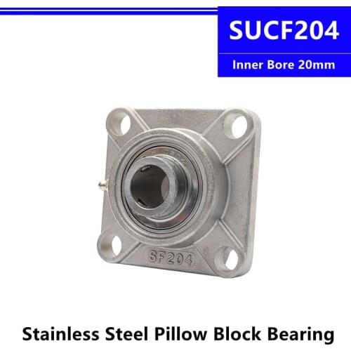 SUCF204 Stainless Steel Pillow Block Bearing Inner Bore 20mm Unit Mounted Housing Outer Spherical Square Bearing With Seat