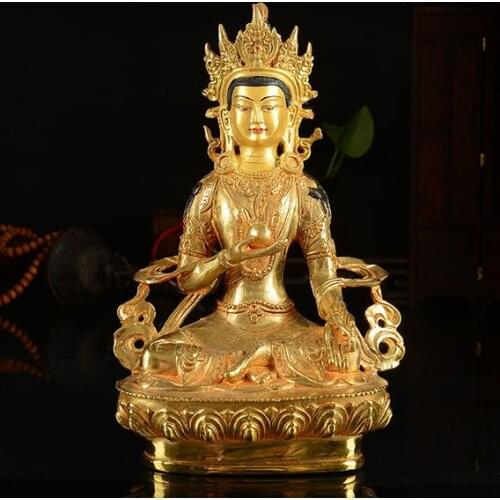 Wholesale buddha statue# 8 inch # Tibetan Buddhism Ksitigarbha Bodhisattva Gold-plated brass statue # HOME efficacious Talisman