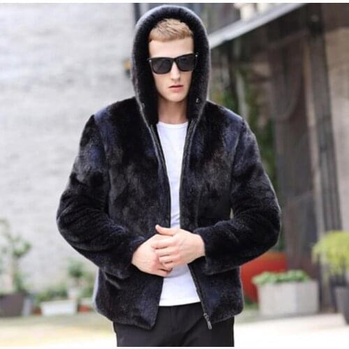 Autumn hooded faux mink leather jacket mens winter thicken warm short fur leather coat men jackets jaqueta de couro fashion B52