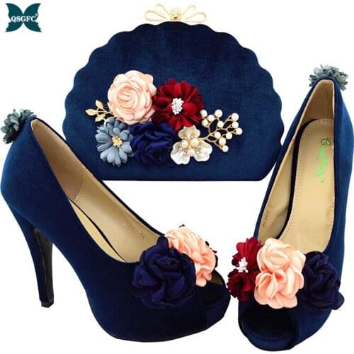 African Special Design Ladies Shoes and Bag Set D.Green Color Italian Fashion Shoes with Bags Comfortable Heels Women Shoes