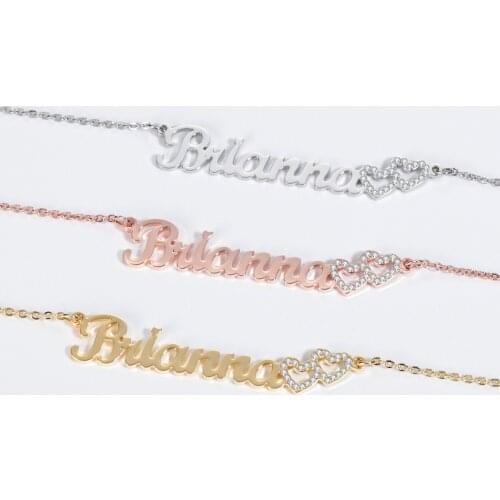 Personalized Iced Out Double Hollow Necklace Name Custom Stainless Steel Charm Nameplate Necklace Jewelry Choker Gifts For Women