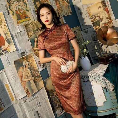 Spring Summer Traditional Chinese Cheongsam Women Retro Mandarin Collar Qipao Bodycon Sexy Vintage Fashion Dress