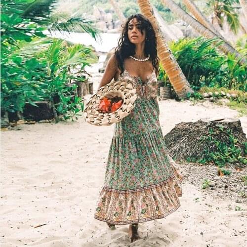 Flower Spaghetti Strap Dress Bohemian New 2021 Sexy Loose Button Elegant Fashion Seaside Vacation Beach Party Dress