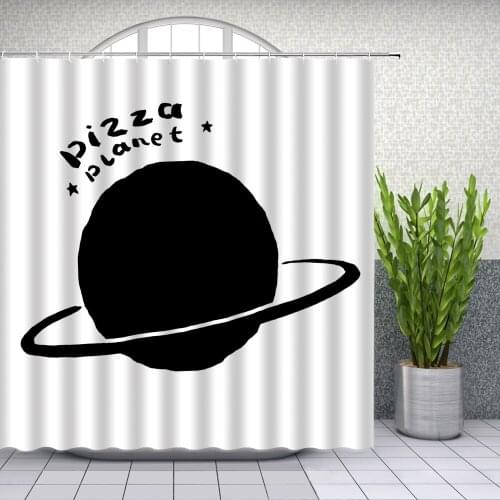 Science Fiction Themed Shower Curtains Universe pizza planet White background Bathroom Decor Waterproof Cloth Curtain Set Cheap