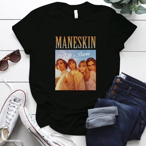 Seeyoushy Maneskin Print Harajuku Shirt Women Short Sleeve Round Neck Tee Shirt Femme 2021 Rock Festival Tops Woman Clothes