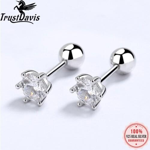 Trustdavis Real 925 Sterling Silver Fashion Six Claw 3/4/5/6/8mm CZ Screw Stud Earrings For Women Wedding Fine Jewelry DA2229