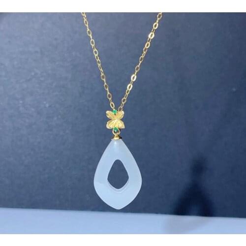 SHILOVEM 18k yellow gold natural white Jasper pendants Christmas Gift fine Jewelry wedding no necklace 13*20mm mymz1320888hby