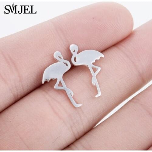 SMJEL New Women Bird Earrings Trendy Cute Flamingo Stud Earring Gift Vintage Animal Jewelry Wholesale boucle d'oreille fantaisie