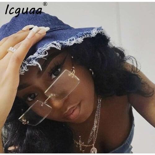 Fashion Colorful Rimless Rectangle Sunglasses Women Men Shades 2020 AlloySun Glasses UV400