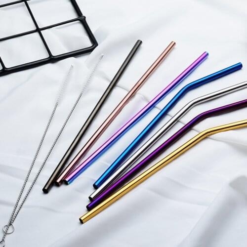 Stainless Steel Drinking Straw Reusable Metal Straws with Cleaner Brush Bar Mugs Beverage Straw Milk Drinkware Bar Party Tools