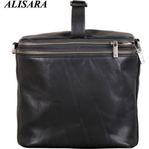 Alisara Men Messenger Bags First Layer Cow Leather High Quality Male Organizer Crossbody Shoulder Handle Bag Storage Satchels