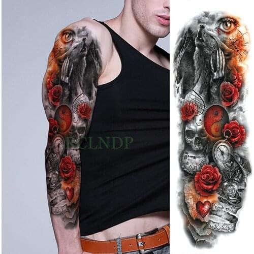 Waterproof Temporary Tattoo Sticker wolf red rose heart skull clock full arm large fake tatto flash tatoo stickers for men women