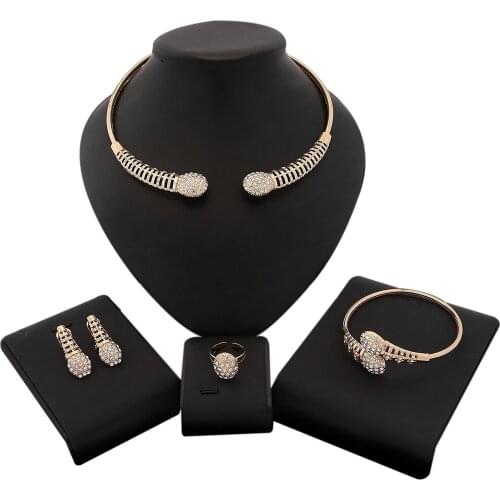 Yulaili Fashion African Jewelry Sets Crystal Choker Necklace Stud Earrings Bracelet Ring Nigerian Wedding Bridal Accessories