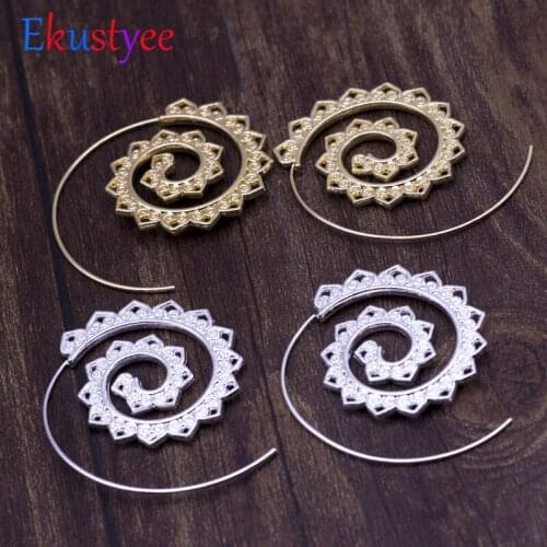 2019 Fashion Jewelry Bohemian Round Spiral Drop Earrings Big Ethnic Gold Silver Color Punk Whirlpool Gear Earrings for Women