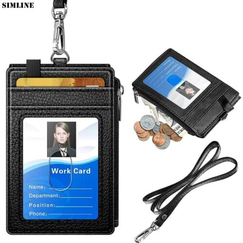 New PU Leather Creative Card Holder Employee ID Cover Name Tag Work Certificate Badge Business Case Coin Purse With Neck Lanyard