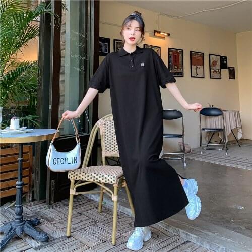 NYFS Summer Dress 2021 Korean New Short Sleeve Embroidery Woman Dress Vestidos Robe Elbise Loose POLO collar Dresses