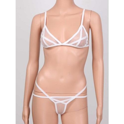 Women Sexy Micro Mini Bikini Thong Underwear Erotic Lingerie Wireless Unlined Bras with G-string Panties Underwear Sleepwear