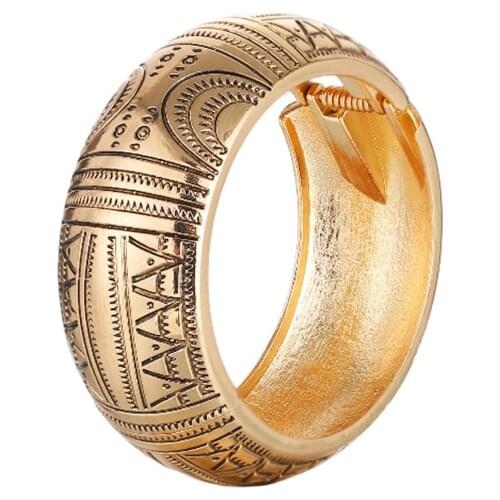 1 Pc Punk Women Metal Gothic Wide Bracelet Gifts Vintage Totem Pattern Cuff Bangle Fashon For Lady Girl