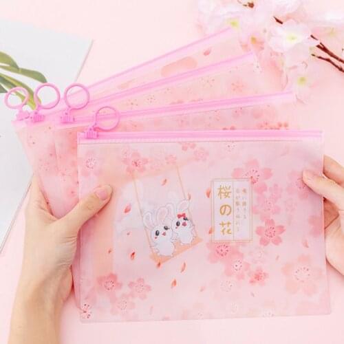 1pcs Sakura Rabbit File Bag Novelty Stationery Organiser Student Cute File Holder High Capacity Kawaii Bag School Supplies
