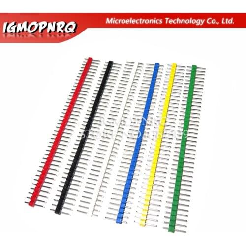 10PCS 40Pin 1x40P Male Breakable Pin Header Strip 2.54mm Long Blue Red White Green Yellow Connector 5 Colors Hot Sale