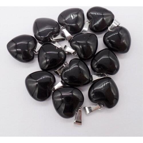 12Pcs 16x7mm Hand-Carved Black Stone Love Heart Pendant Bead For DIY Jewelry Making Necklace Accessories