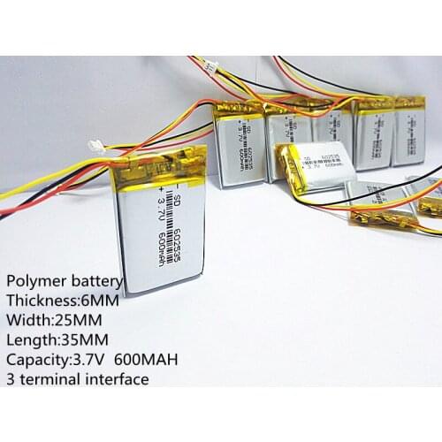 3.7V 600mAh 602535 Lithium Polymer Li-Po li ion Rechargeable Battery cells For Mp3 MP4 MP5 GPS PSP mobile bluetooth