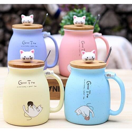 450ml Cartoon Ceramic Cute Cat Cup with Lid and Spoon Coffee Cup Home Milk Tea Cup Breakfast Cup Drink Novelty Gift
