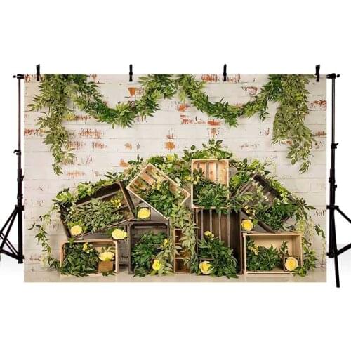 Avezano Photography Background Birthday Spring Flower Green Leaves Brick Wall Portrait Backdrop Photo Studio Photozone Photocall