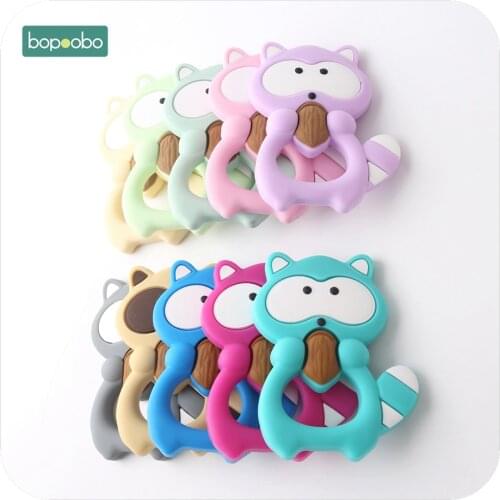 Bopoobo 1PC Silicone Teether Accessory Silicone Raccoon DIY Jewelry Nursing Accessories Food Grade Sensory Toys Baby Teether