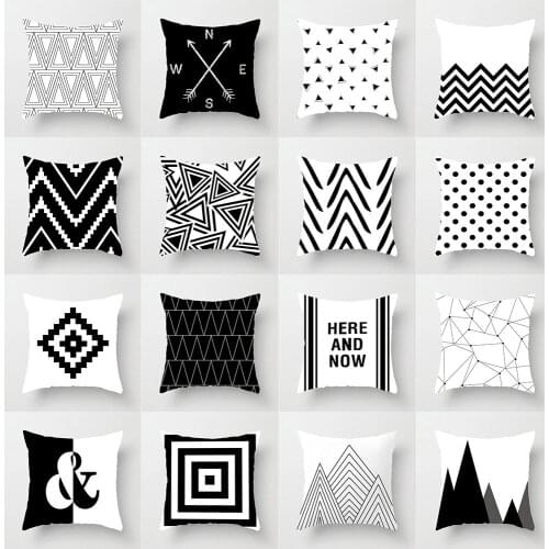 Black Geometric Arrow Wavy Dot Short Plush Printed Pillow Cushion Black and White Gray Cross Geometric Pillow DDD43