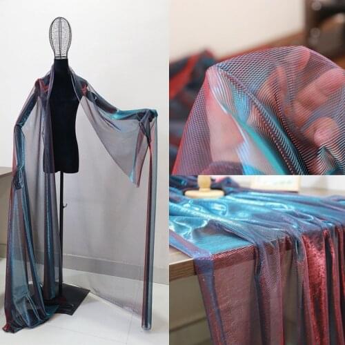Gradient two-color mesh fabric Symphony color changing laser perspective dress clothing designer Diy sewing fabric wholesale