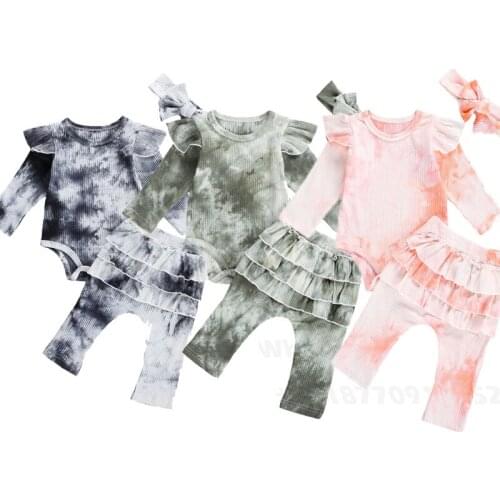 0-24M Newborn Infant Baby Tie Dye Clothes Set Baby Boy Girl Long Sleeve Romper Ruffles Pants Outfit Autumn New Born Boy Costumes