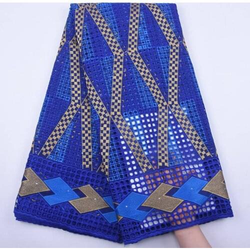 Royal Blue Nigerian African Cotton Lace Fabric 2020 High Quality Swiss Voile Lace Punching Cotton Lace For Wedding Dresses S1879