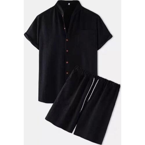 Summer New Cotton Linen Mens Suit Solid Color Short-sleeved Shirt Shorts Casual Oversize Two-piece Set Pantsuit For Men Clothes