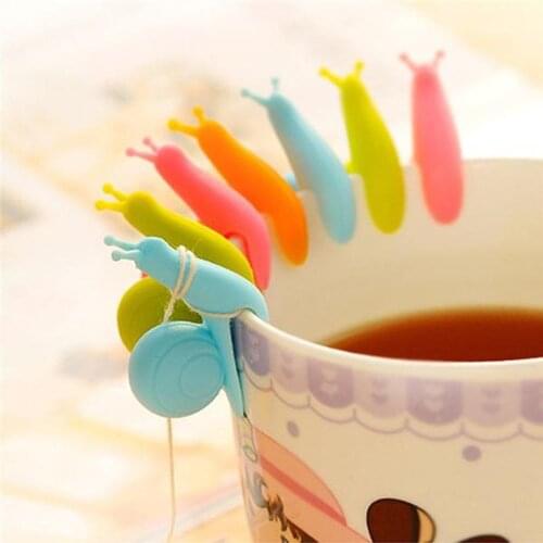 Creative Design 5PCS/Lot Cute Snail Shape Cartoon Tea Bag Holder Lovely Snail Silicone Cup Mug Strainer Home/Party Decor Clip