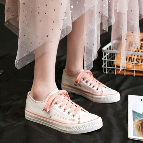 2021 Spring Autumn New Style Women Vulcanized Solid Shoes Sneakers Ladies Lace-up Casual Shoes Breathable Walking Canvas Shoes