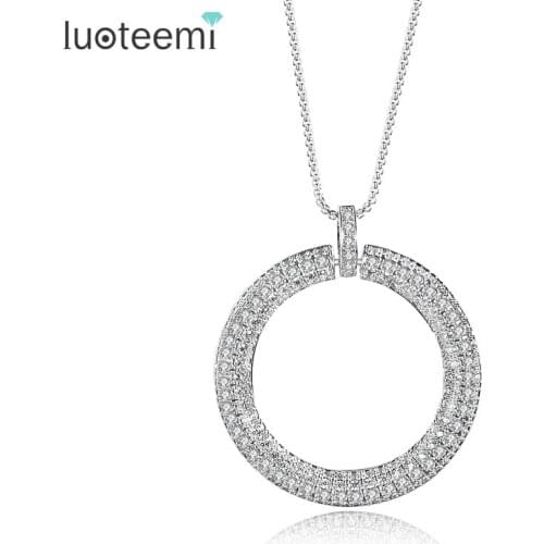 LUOTEEMI Sunmer Style Micro Paved Big Round CZ Pendant Popular Circle Zircon Shining Chain Necklace Women Party Jewelry