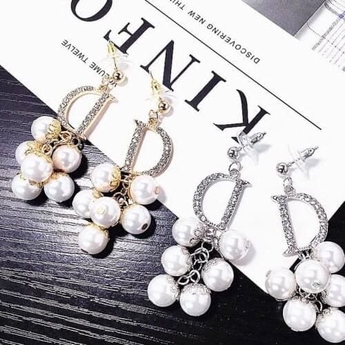 Trendy Letter Pearl Drop Women Dangle Earrings Crystal Flower Long Pendant Earrings For Women Drops Earrings 2020 brincos