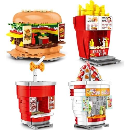 Food Store Hamburger Ice cream Shop Building Blocks Toys Compatible City Architecture street view Education Children Toys