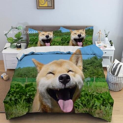 Lovely Kawaii Duvet Cover Shiba Inu Bedding Set 3D Print Cute Animal Bed Cover Set Queen Double Single Bedspread 2/3 Pcs