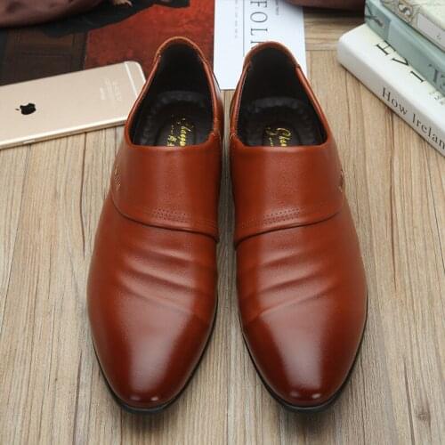 2019 Big size fashion Mature man soft leather shoes flats shoes wedding Business dress slip on Pointed toe shoes C1-78