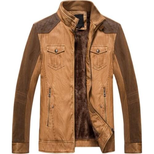 Europe and America Men leather jackets High quality Patchwork Casual PU leather jackets coats chaqueta cuero hombre Black Khaki