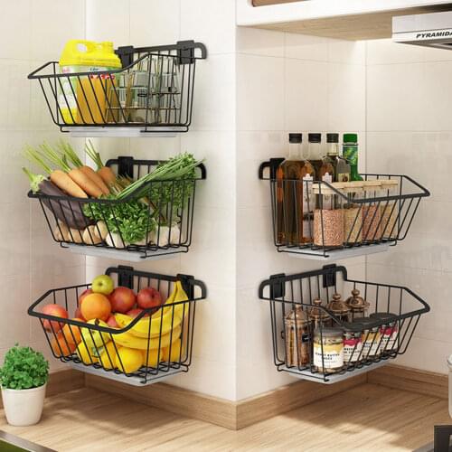 Stainless Steel Kitchen Wall Hanging Storage Basket Spice Rack Fruit Vegetables with Drain Organizer Dish Drying Shelf Container