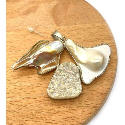 1pc Natural Freshwater Pearl with Crystal Pendants Semi-precious Stone Irregular Shape DIY for Making Necklace 41x75mm Size