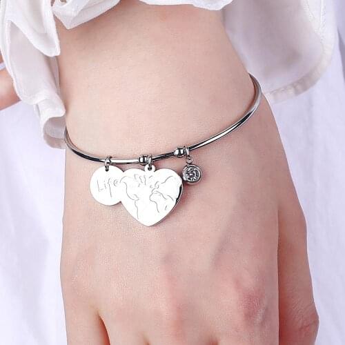 Stainless Steel Love Heart Map Wings Charms Bracelet For Women Life Engrave Cuff Bangles Jewelry Punk Pulseira Party Gifts 2021