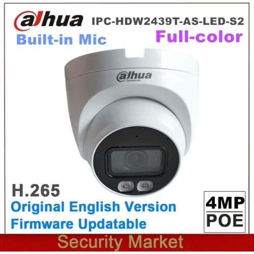 Original Dahua IP IPC-HDW2439T-AS-LED-S2 4MP POE Lite Full Color Fixed Focal Eyeball Network Camera