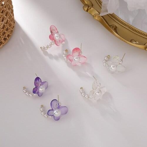 Origin Summer Korean Fashion Candy Colors Butterfly Dangle Earring for Women Girl Imitation Pearl Sweet Arcylic Earrings Jewelry