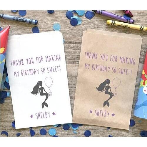 Custom name Mermaid under the sea Birthday candy Buffet treat gift bar bags Baby Shower Bakery Cookie Favor popcorn pouches